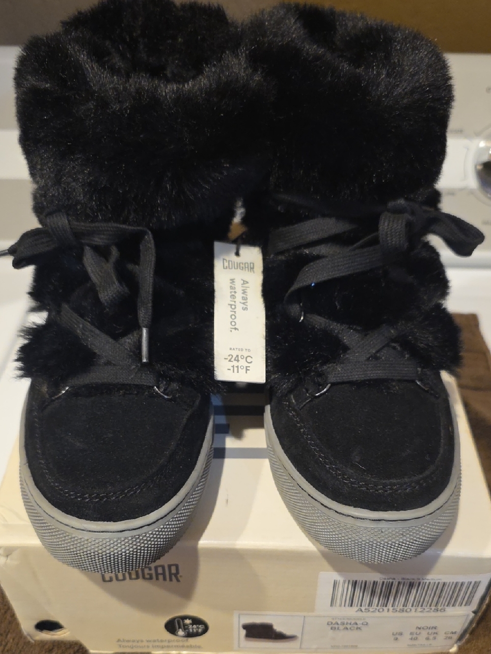 Cougar Womens Black Faux-Fur Lace-Up Winter Boots